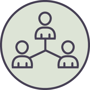 Icon of three people connected together by lines in between them.