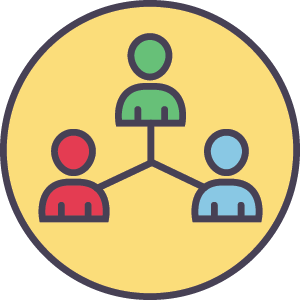 Icon of three people connected together by lines in between them.