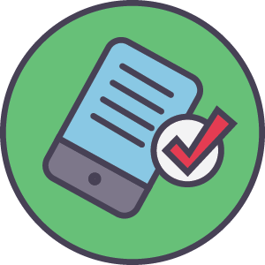 Mobile phone with a checkmark.